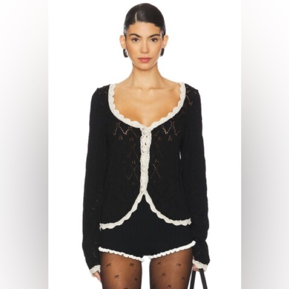 Adelene Cardigan in Black Cream Combo - Picture 4 of 5